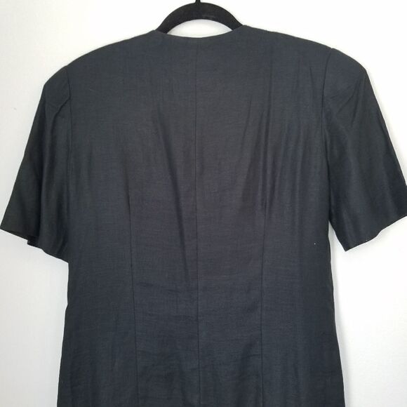 Vintage Liz Claiborne 80s 100% Linen Short Sleeve Drop Waist Hidden Button Dress - Picture 5 of 8